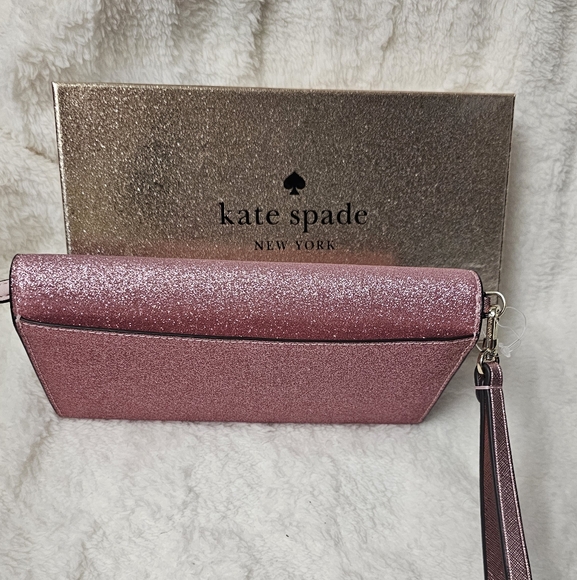 Kate spade EUC New York Bags Boxed Med Glitter Flap Phone Wristlet Wallet Pink - Picture 13 of 16